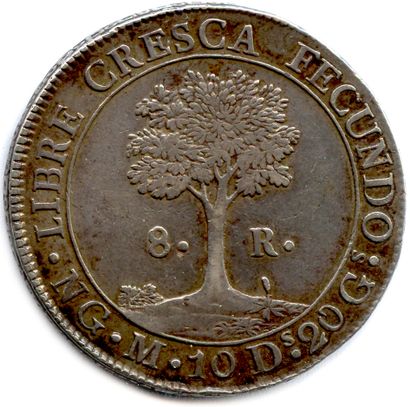 null GUATÉMALA RÉPUBLIQUE 

8 Reales d'argent 1824 Guatemala. (26,95 g) ♦ KM 4 

Très...