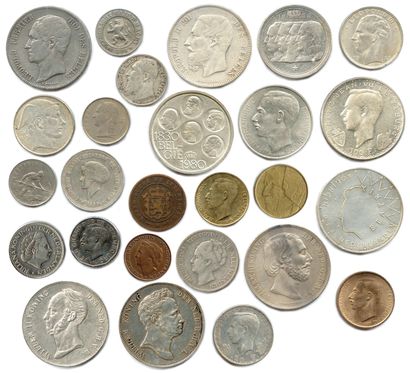null Lot de 25 pièces modernes en argent et autres métaux : Belgique, Luxembourg,...