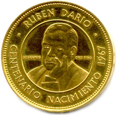 null NICARAGUA RÉPUBLIQUE 

50 Cordobas d'or (Ruben Dario) 1967. (35,59 g) ♦ Fr 1...