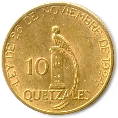 null GUATÉMALA RÉPUBLIQUE 

10 Quetzales d'or 1926. (16,75 g) ♦ Fr 49 

Très bea...