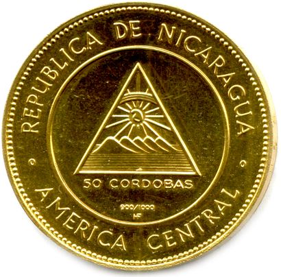 null NICARAGUA RÉPUBLIQUE 

50 Cordobas d'or (Ruben Dario) 1967. (35,59 g) ♦ Fr 1...