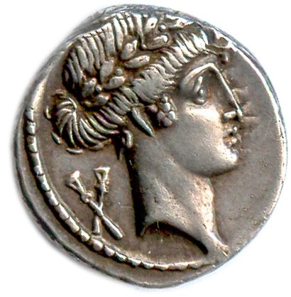 null POMPONIA Q. Pomponius Musa 66-56 Tête laurée d'Apollon à droite. Derrière, deux...