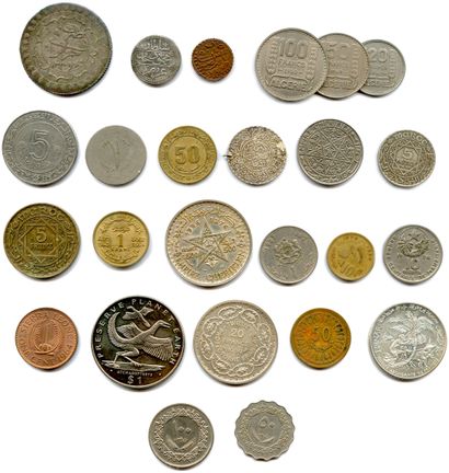 null Lot de 25 pièces de pays d'Afrique en argent, nickel, alu et divers métaux :...