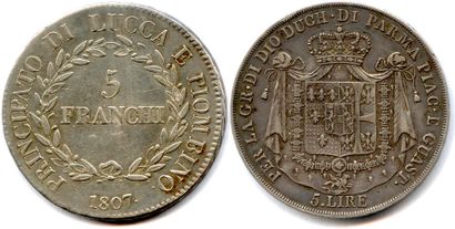 null MARIE-LOUISE and ELISA BONAPARTE 

Two silver coins : 

5 Franchi of Felix and...