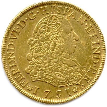 null PÉROU - FERDINAND VI 1746-1759

8 Escudos d'or 1751 Lima. (26,86 g) ♦ Fr 16...