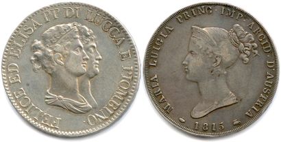 null MARIE-LOUISE et ÉLISA BONAPARTE 

Deux monnaies d'argent : 

5 Franchi de Felix...