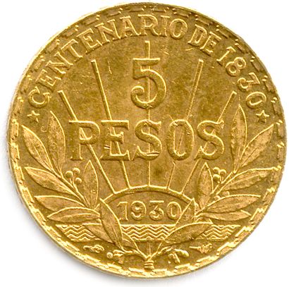 null URUGUAY RÉPUBLIQUE 

5 Pesos d'or 1930 (José Artigas) Bazor Paris. Centenaire...