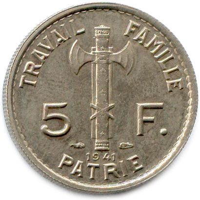 null ÉTAT FRANÇAIS - Maréchal Philippe PÉTAIN 1940-1944

5 Francs nickel 1941. (3,98...