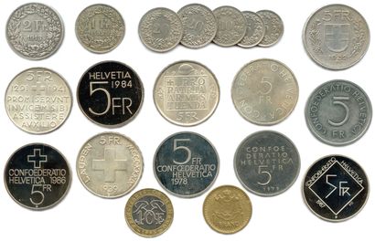 null Lot de 20 pièces modernes en argent et divers métaux : Suisse, Monaco. Très...