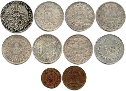 null DE LOUIS XV À LA IIIe RÉPUBLIQUE 

Lot de huit monnaies françaises en argent...