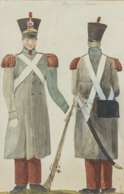 Anonyme. Vers 1830. Deux grenadiers en capote,...