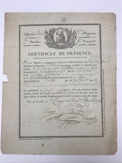 Certificat de Présence. Décerné à Louis Joseph...