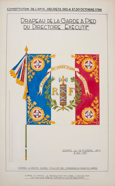 null Armée française (1791-1816). Importante suite de 90 planches coloriées donnant...