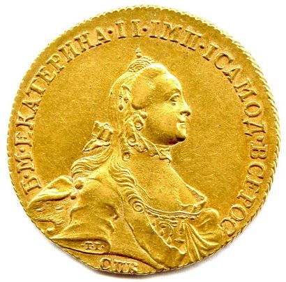  RUSSIE - CATHERINE II la Grande 9 juillet 1762 - 6 novembre 1796. 10 Roubles 1763...