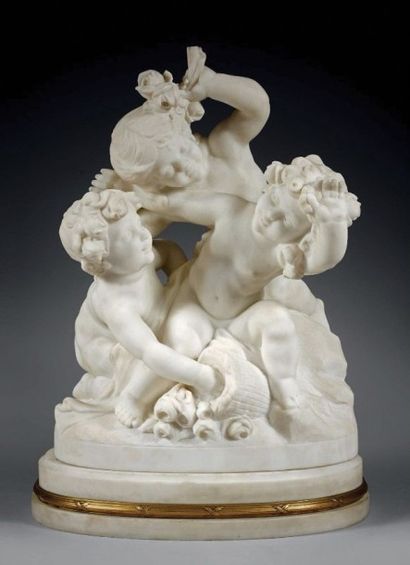 Raphaël Charles PEYRE (1872-1949) L'été. Groupe en marbre blanc de carrare figurant...