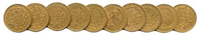 null Lot de dix pièces d'or de Tunisie: 25 piastres. T.B