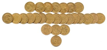 Lot de vingt-six pièces d'or de 20 Francs:...