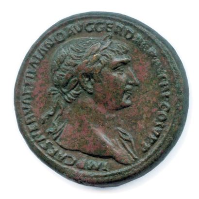 null TRAJAN Marcus Ulpius Traianus 25 janvier 98 - 8 août 117 Son buste lauré à droite,...