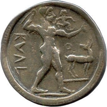 BRUTTIUM - CAULONIA Apollon et cerf. ?. R/. Même type incus.

Nomos ou statère d’argent.

(7,49...