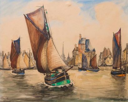 null FRANK WILL (1900-1950). 

Honfleur, le port et ses voiliers.

Aquarelle, signée...