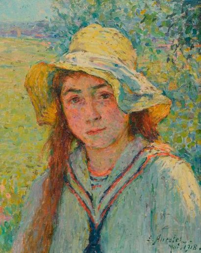 null Emile ANCELET (1865-1951).

Alice Ancelet au chapeau.

Huile sur toile, signée...