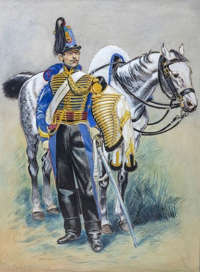 Anonyme. Cavalier du 8ème Hussards vers 1840...