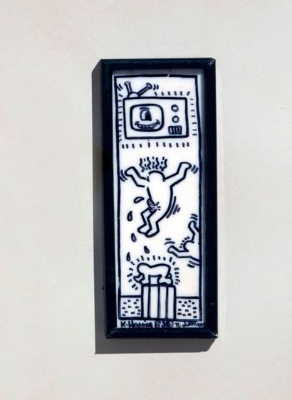 KEITH HARING Keith HARING (1958-1990) - Eros and Baby, 1983 - Marker sur plaque opaline...
