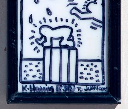 KEITH HARING Keith HARING (1958-1990) - Eros and Baby, 1983 - Marker sur plaque opaline...