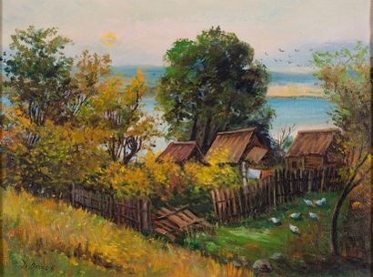 Dimitro Orlov Dimitri Orlov (1922) - Paysage de ferme - Huile sur toile signée en...