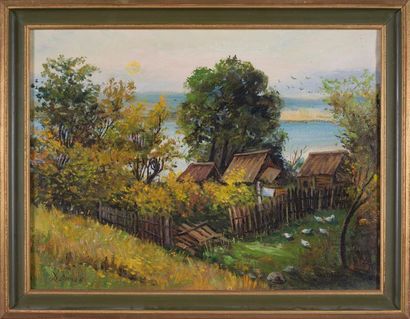 Dimitro Orlov Dimitri Orlov (1922) - Paysage de ferme - Huile sur toile signée en...