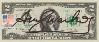 ANDY WARHOL Andy WARHOL (1928-1987) - 2 dollars bill - Ink on signed banknote 7 x...