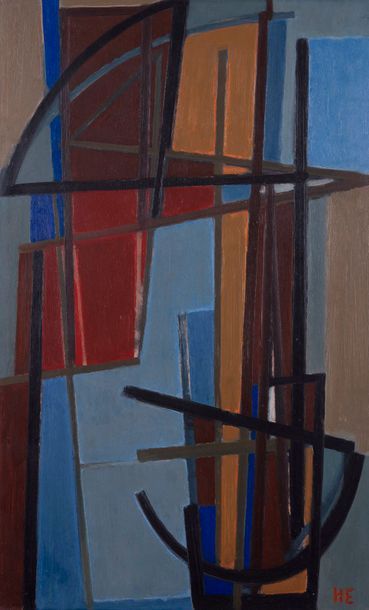 Helge Ernst Helge ERNST (1916-1991) - Composition - Oil on panel - Monogrammed "HE"...