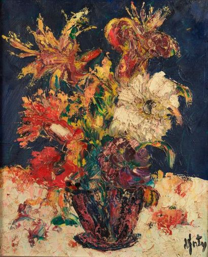 Henry D'ANTY Henry D'ANTY (1910-1998) - Bouquet de fleurs = Huile sur toile signée...