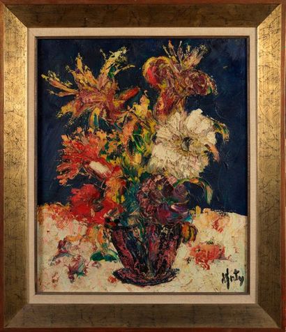 Henry D'ANTY Henry D'ANTY (1910-1998) - Bouquet de fleurs = Huile sur toile signée...