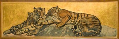 Paul JOUVE Paul JOUVE (8178-1973) -Tigres au repos, 1932 -Etching and aquatint enhanced...