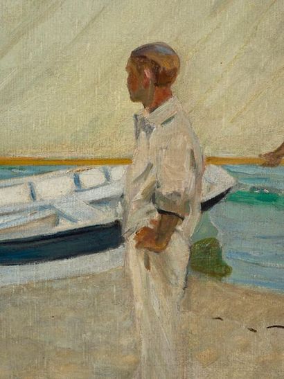 RAOUL DU GARDIER Raoul du GARDIER (1871-1952) - A la plage, Noirmoutiers, oil on...