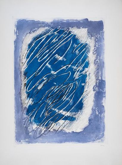 Jean FAUTRIER Jean FAUTRIER (1898-1964) - Writing on a blue background - Aquatint...