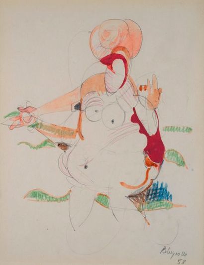 Paul REBEYROLLE PAUL REBEYROLLE (1926-2005) - Femme nue - Aquarelle signée et datée...