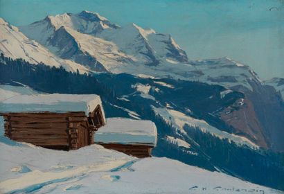 Charles CONTENCIN Charles CONTENCIN (1898-1955) - Wengen in Winter - Oil on cardboard...