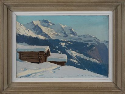Charles CONTENCIN Charles CONTENCIN (1898-1955) - Wengen en hiver - Huile sur carton...