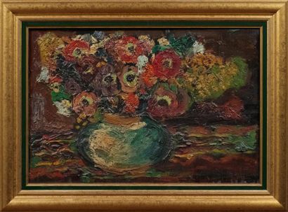 Pierre AMBROGIANI Pierre AMBROGIANI (1907-1985) - Bouquet de fleurs - Huile sur panneau...