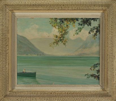 Victor Charreton Victor CHARRETON (1864-1936) - Promenade en bateau sur le lac de...