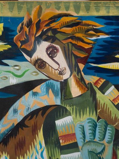 Theo Tobiasse Theo TOBIASSE (1927-2012) - Character in a landscape - Gouache on paper...