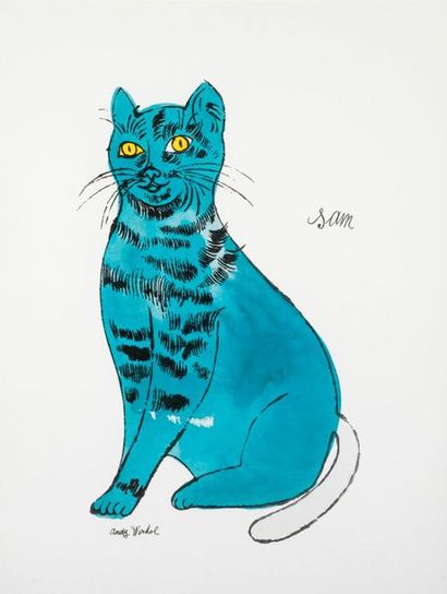 ANDY WARHOL Andy WARHOL - D'après - Sam Blue cat - Offset lithographie - Tampon de...