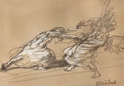 Claude WEISBUCH Claude Weisbuch (1927-2014) Duel with the angel - Drawing - Ink and...