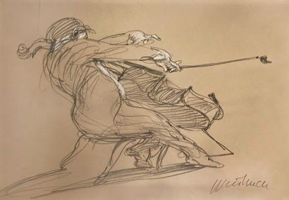 Claude WEISBUCH Claude WEISBUCH (1927-2014) - The cellist - Drawing ink and pastel...