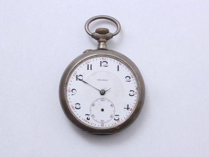 DOXA Pocket watch in silver 800 thousandths, white enamelled dial signed DOXA with...