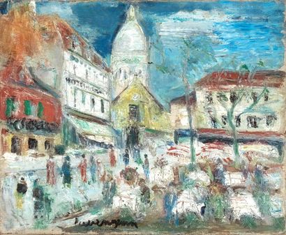 Lucien GÉNIN Lucien GENIN (1894-1923) - Place du Tertre, Montmartre - Oil on canvas...