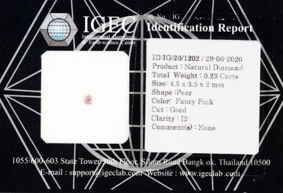 Diamant Sealed diamond - 0.23 carat - fancy pink, pear - Clarity I2 - IGEC certificate...