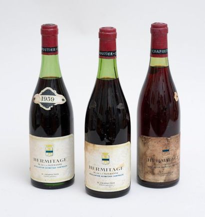 HERMITAGE, VIN 3 bouteilles HERMITAGE 1959 (2 présumées) Chapoutier (niveaux : 2...